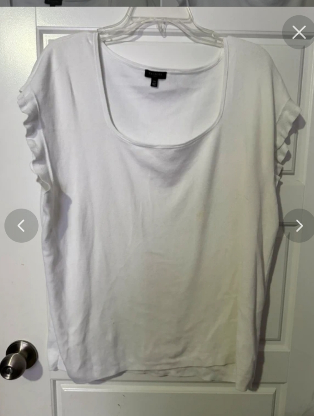 Talbots Sz 2X White Scoop Neck Ruffle Sleeve Top